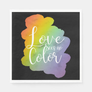 Love Sees No Colour Quote Rainbow Black Napkin