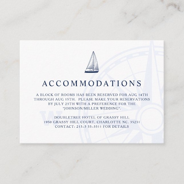 Love Set Sail Nautical Wedding | Accommodations Enclosure Card (Front)