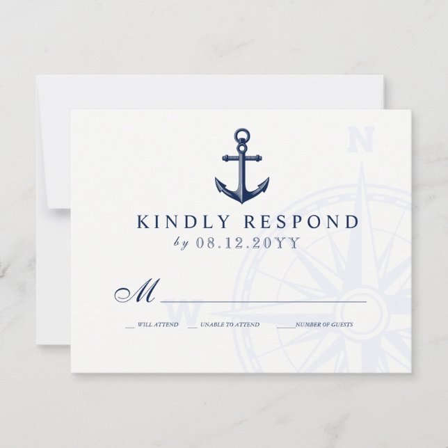 Love Sets Sail Anchor Nautical Wedding RSVP Card (Front)