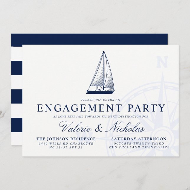 Love Sets Sail | Nautical Engagement Party Invite (Front/Back)