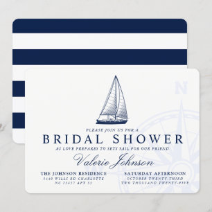 Love Sets Sail   Nautical Themed Bridal Shower Invitation
