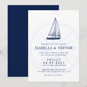Love Sets Sail Nautical Wedding Solid Navy Invitation