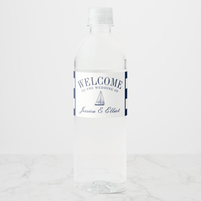 Love Sets Sail | Nautical Wedding Welcome Water Bottle Label (Front)