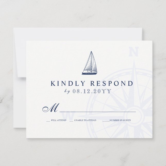 Love Sets Sail Sailboat Nautical Wedding Navy RSVP (Front)