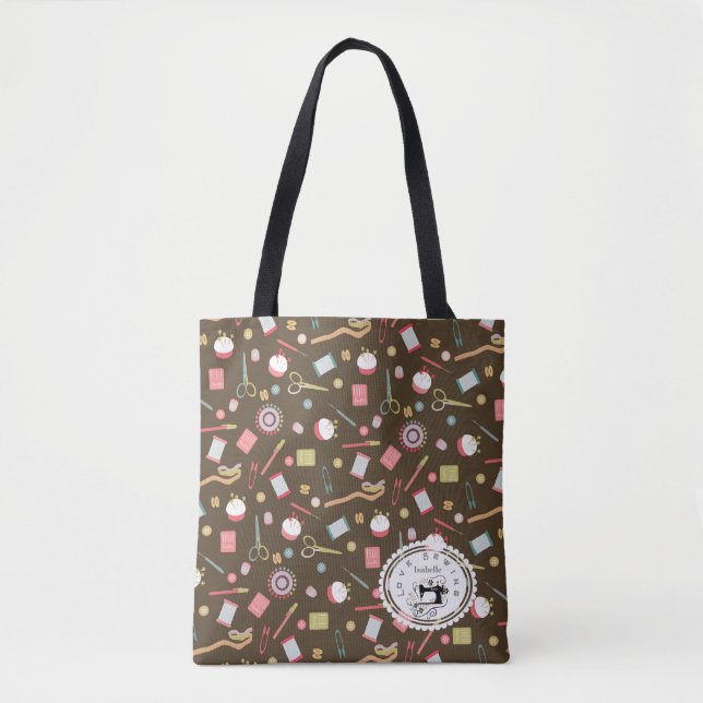 Love Sewing Accessories Brown Tote Bag (Front)