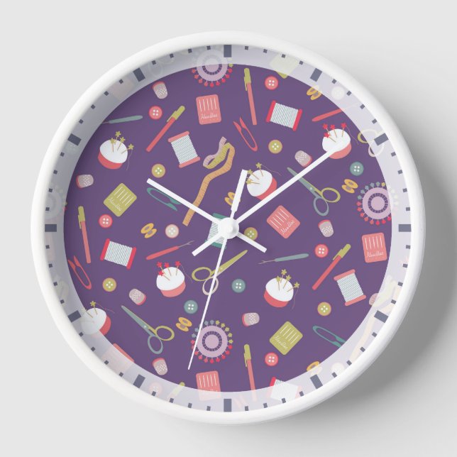 Love Sewing Accessories Purple Clock (Front)