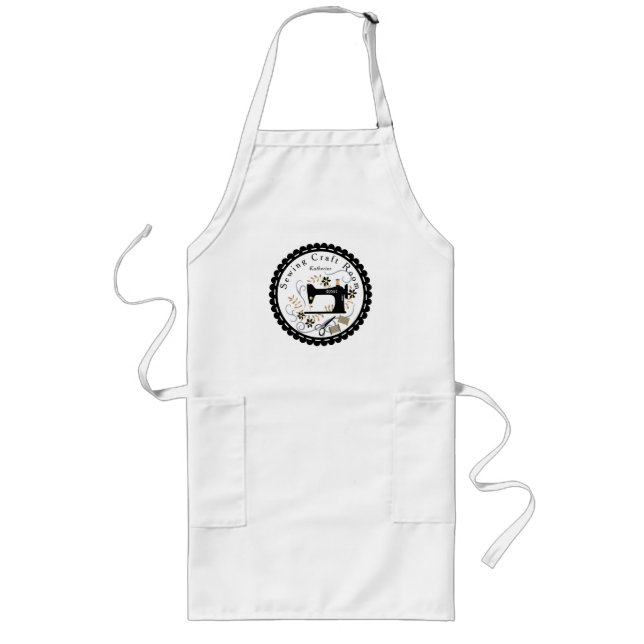 Love Sewing Black White Long Apron (Front)