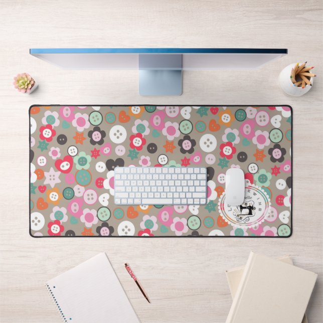 Love Sewing Buttons Brown Desk Mat (Office 1)