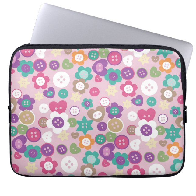 Love Sewing Buttons Pink Laptop Sleeve (Front)