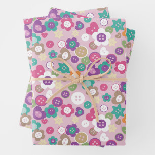 Love Sewing Buttons Pink Wrapping Paper Sheet