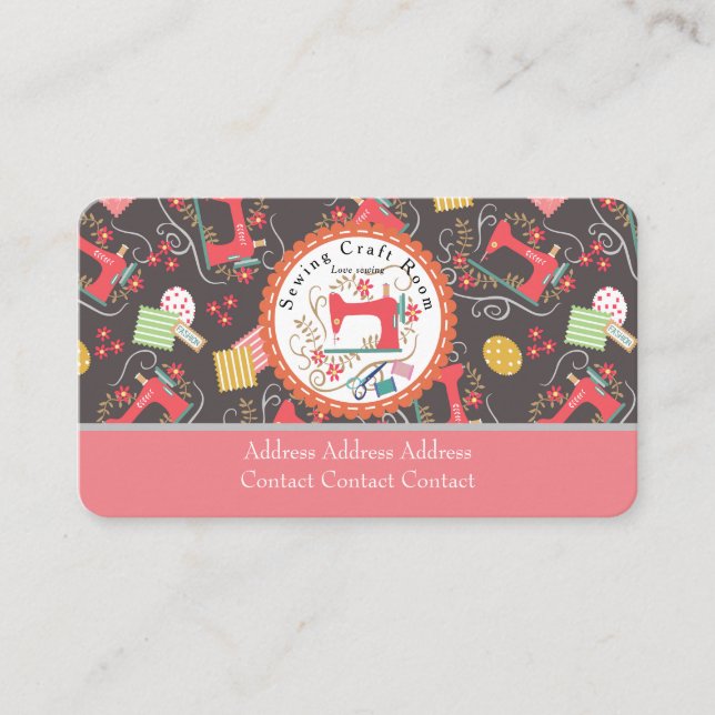 Love Sewing Cute Brown Business Card (Front)