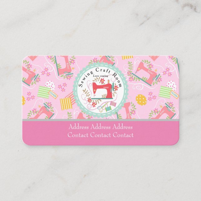 Love Sewing Cute Pink Business Card (Front)