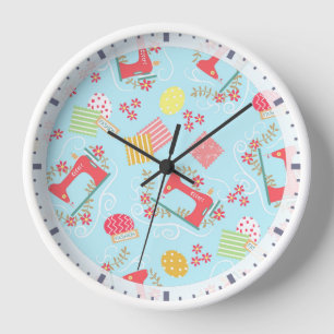 Love Sewing Machine Blue Clock