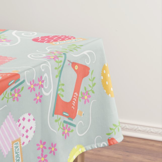 Love Sewing Machine Grey Tablecloth (In Situ)