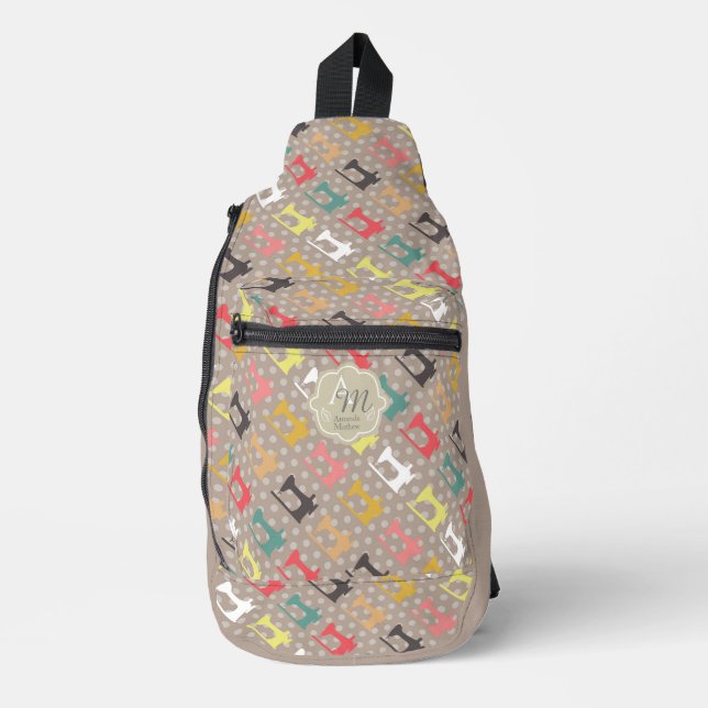 Love Sewing Machine Monogram Brown Sling Bag (Front)
