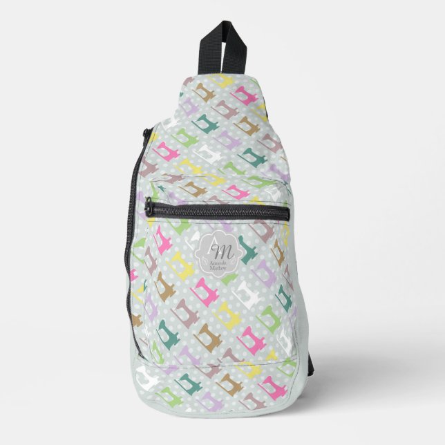 Love Sewing Machine Monogram Grey Sling Bag (Front)