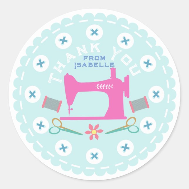 Love Sewing Machine Pastel Blue Classic Round Sticker (Front)