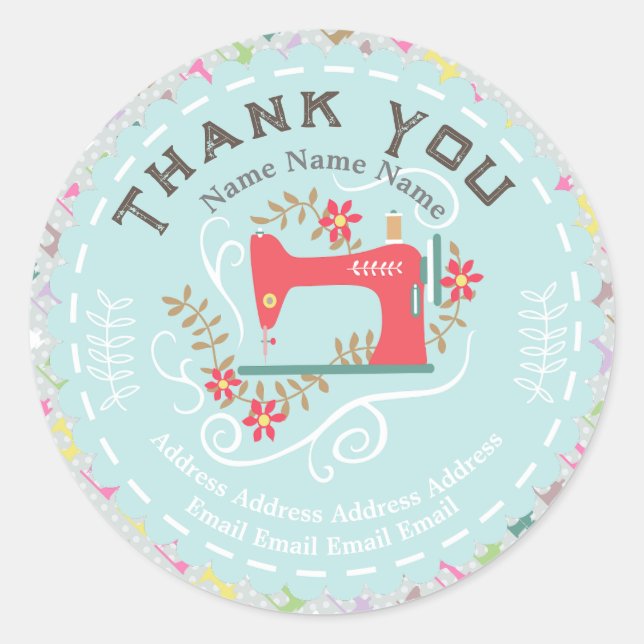 Love Sewing Machine Pastel Blue Classic Round Sticker (Front)