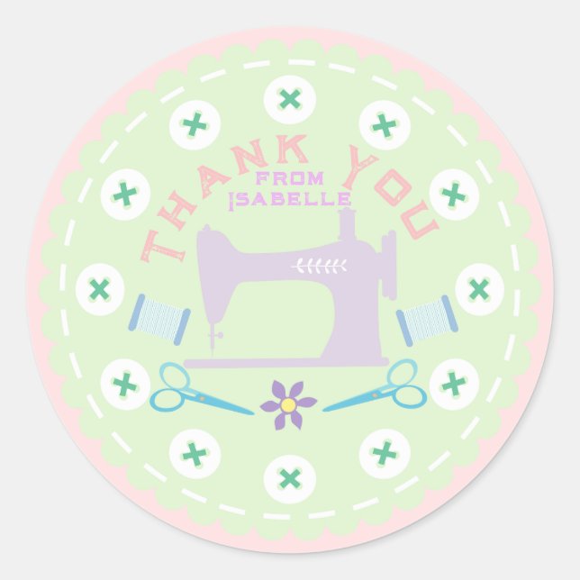 Love Sewing Machine Pastel Green Classic Round Sticker (Front)