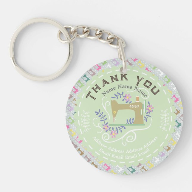 Love Sewing Machine Pastel Green Key Ring (Front)