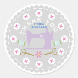 Love Sewing Machine Pastel Grey Classic Round Sticker