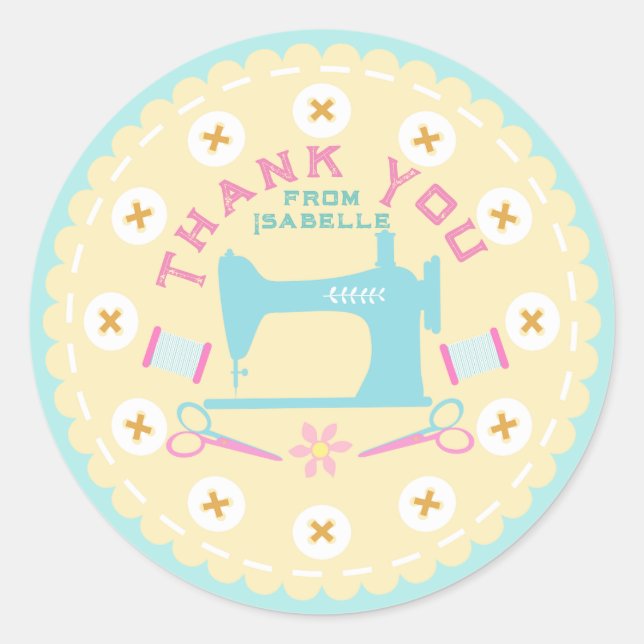 Love Sewing Machine Pastel Yellow Classic Round Sticker (Front)