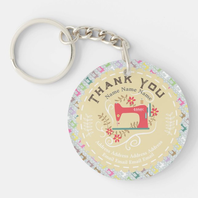 Love Sewing Machine Pastel Yellow Key Ring (Front)