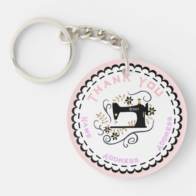 Love Sewing Machine Peach White Black Key Ring (Front)