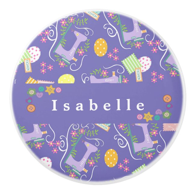 Love Sewing Machine Purple Ceramic Knob (Front)