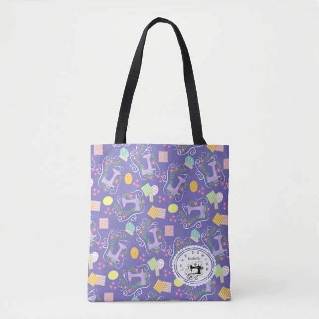 Love Sewing Machine Purple Tote Bag (Front)