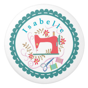 Love Sewing Machine White Teal Ceramic Knob