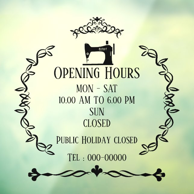 Love Sewing Opening Hours Window Cling (Sheet 3)