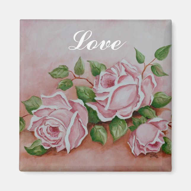 Love Shabby Chic Vintage Pink Rose Painting Magnet (Front)