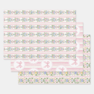 Love Shack Baby Blush Pink Coquette Bow Floral Wrapping Paper Sheet