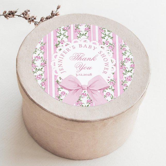 Love Shack Baby Coquette Pink Bow Thank you Classic Round Sticker (Creator Uploaded)