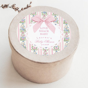 Love Shack Baby Pink Bow Rose Baby Shower Classic Round Sticker