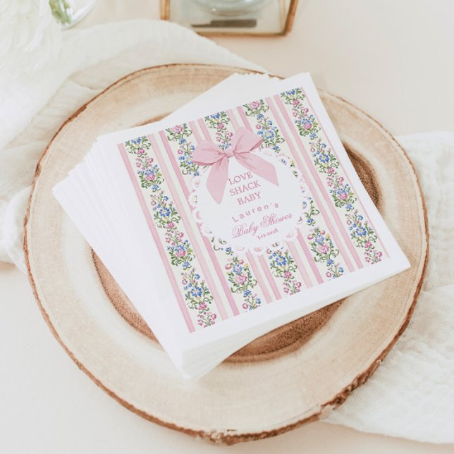 Love Shack Baby Pink Bow Rose Baby Shower Napkin (Creator Uploaded)