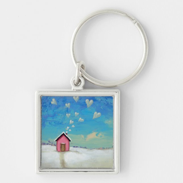 Love shack cabin fun romantic art Staying Warm Key Ring (Front)