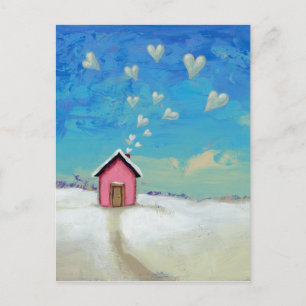 Love shack cabin fun romantic art Staying Warm Postcard