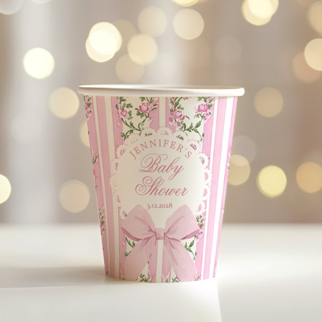 Love Shack Coquette Blush Pink Bow Baby Shower Paper Cups (Creator Uploaded)
