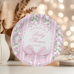 Love Shack Coquette Blush Pink Bow Baby Shower Paper Plate