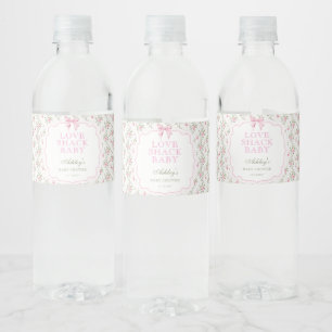 Love Shack Coquette Pink Bow Girl Baby Shower Water Bottle Label
