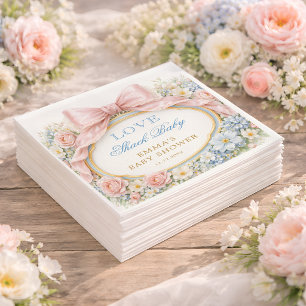 Love Shack Floral Pink Bow Girl Baby Shower Napkin