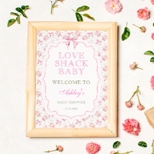 Love Shack Pink Bow Baby Shower Welcome Poster