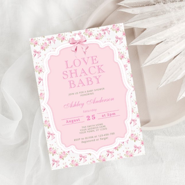 Love Shack Rose Floral Shabby Chic Baby Shower Invitation (Creator Uploaded)