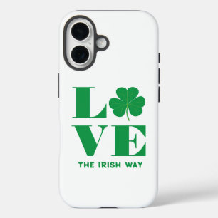 Love Shamrock Clover Irish Custom Text Green White iPhone 16 Case