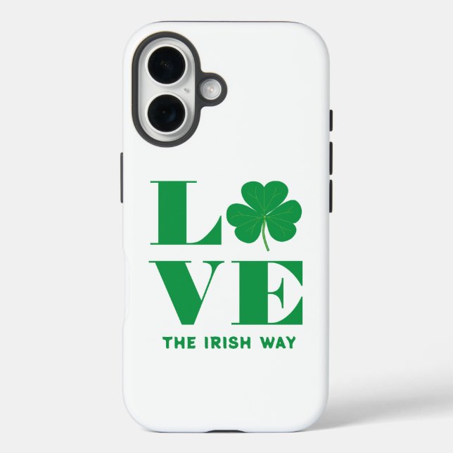 Love Shamrock Clover Irish Custom Text Green White Case-Mate iPhone Case (Back)