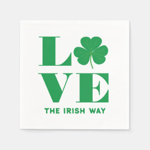 Love Shamrock Clover Irish Custom Text Green White Napkin