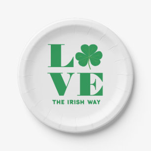 Love Shamrock Clover Irish Custom Text Green White Paper Plate