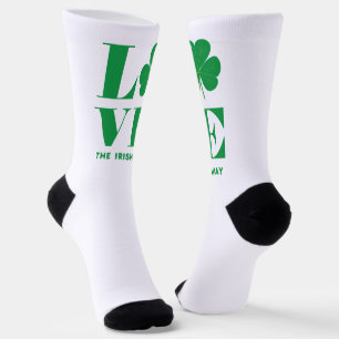 Love Shamrock Clover Irish Custom Text Green White Socks